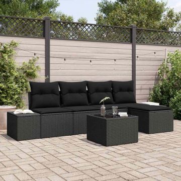 vidaXL Set de canapele pentru grădină cu pernă 6 pcs Negru