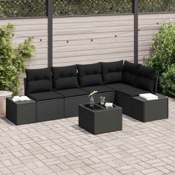 vidaXL Set de canapele pentru grădină cu pernă 6 pcs Negru