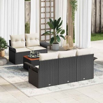 vidaXL Set de canapele pentru grădină cu pernă 6 pcs Negru și Crem