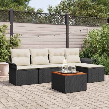 vidaXL Set de canapele pentru grădină cu pernă 6 pcs Negru și Crem