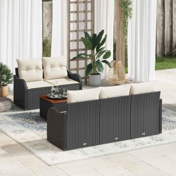 vidaXL Set de canapele pentru grădină cu pernă 6 pcs Negru și Crem