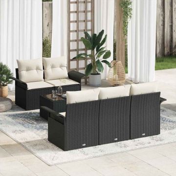 vidaXL Set de canapele pentru grădină cu pernă 6 pcs Negru și Crem