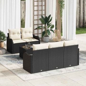 vidaXL Set de canapele pentru grădină cu pernă 6 pcs Negru și Crem