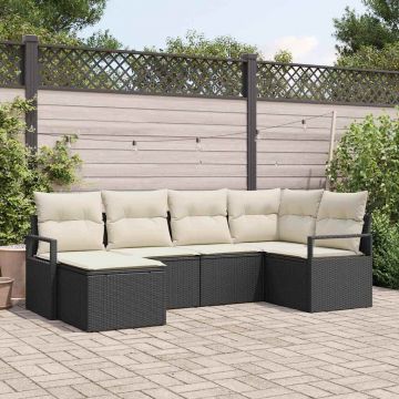 vidaXL Set de canapele pentru grădină cu pernă 6 pcs Negru și Crem