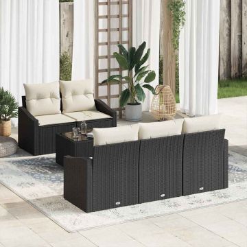vidaXL Set de canapele pentru grădină cu pernă 6 pcs Negru și Crem