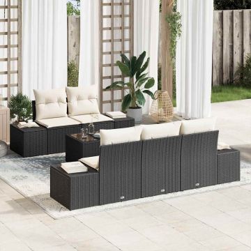 vidaXL Set de canapele pentru grădină cu pernă 6 pcs Negru și Crem