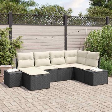 vidaXL Set de canapele pentru grădină cu pernă 6 pcs negru și crem