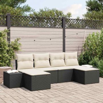 vidaXL Set de canapele pentru grădină cu pernă 6 pcs negru și crem