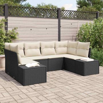 vidaXL Set de canapele pentru grădină cu pernă 6 pcs negru și crem