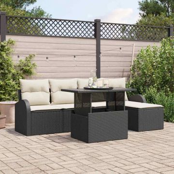 vidaXL Set de canapele pentru grădină cu pernă 6 pcs Negru Rattan poli