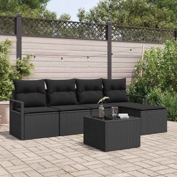 vidaXL Set de canapele pentru grădină cu pernă 6 pcs Negru