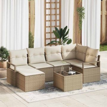 vidaXL Set de canapele pentru grădină cu pernă 7 pcs Bej și crem