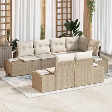 vidaXL Set de canapele pentru grădină cu pernă 7 pcs Bej și crem