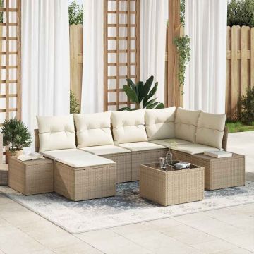 vidaXL Set de canapele pentru grădină cu pernă 7 pcs bej și crem