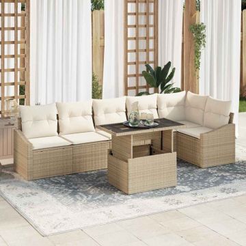 vidaXL Set de canapele pentru grădină cu pernă 7 pcs Bej și crem