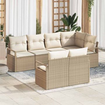 vidaXL Set de canapele pentru grădină cu pernă 7 pcs Bej și crem