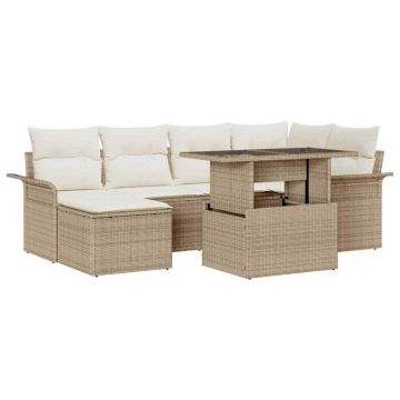 vidaXL Set de canapele pentru grădină cu pernă 7 pcs Bej Rattan poli