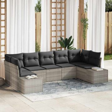 vidaXL Set de canapele pentru grădină cu pernă 7 pcs Gri deschis