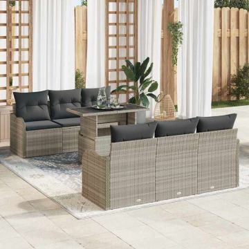 vidaXL Set de canapele pentru grădină cu pernă 7 pcs Gri deschis