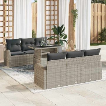 vidaXL Set de canapele pentru grădină cu pernă 7 pcs Gri deschis