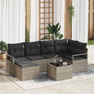 vidaXL Set de canapele pentru grădină cu pernă 7 pcs Gri deschis