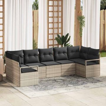 vidaXL Set de canapele pentru grădină cu pernă 7 pcs Gri deschis