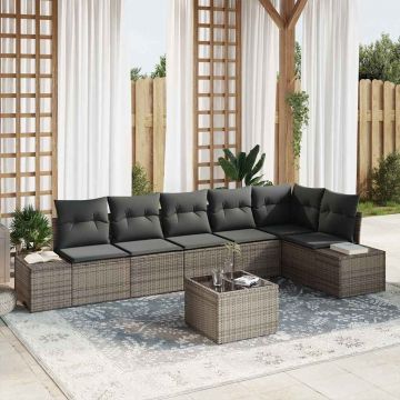 vidaXL Set de canapele pentru grădină cu pernă 7 pcs Gri deschis
