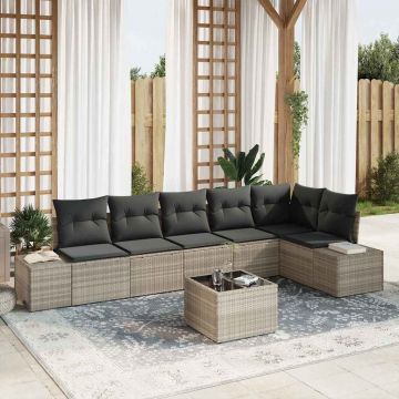 vidaXL Set de canapele pentru grădină cu pernă 7 pcs Gri deschis