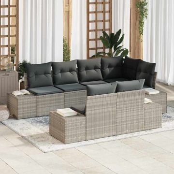 vidaXL Set de canapele pentru grădină cu pernă 7 pcs Gri deschis