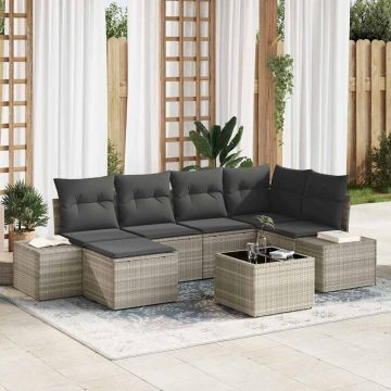 vidaXL Set de canapele pentru grădină cu pernă 7 pcs Gri deschis