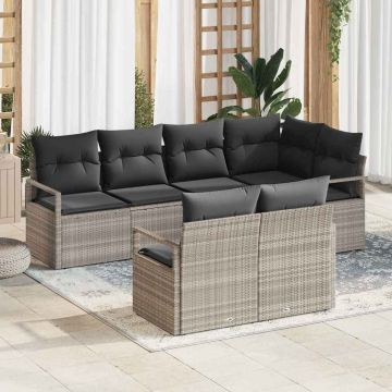 vidaXL Set de canapele pentru grădină cu pernă 7 pcs Gri deschis