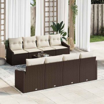 vidaXL Set de canapele pentru grădină cu pernă 7 pcs Maro și Crem