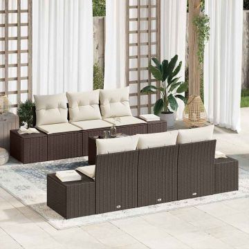 vidaXL Set de canapele pentru grădină cu pernă 7 pcs Maro și Crem