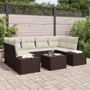 vidaXL Set de canapele pentru grădină cu pernă 7 pcs Maro și Crem