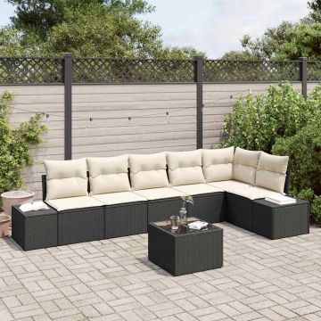 vidaXL Set de canapele pentru grădină cu pernă 7 pcs Maro și Crem