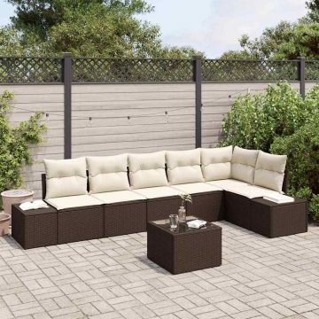 vidaXL Set de canapele pentru grădină cu pernă 7 pcs Maro și Crem