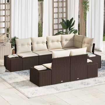vidaXL Set de canapele pentru grădină cu pernă 7 pcs Maro și Crem