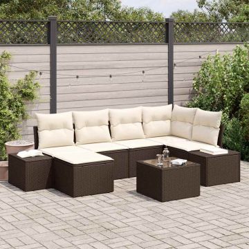 vidaXL Set de canapele pentru grădină cu pernă 7 pcs maro și crem
