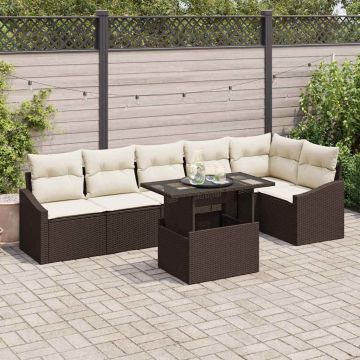 vidaXL Set de canapele pentru grădină cu pernă 7 pcs Maro și Crem