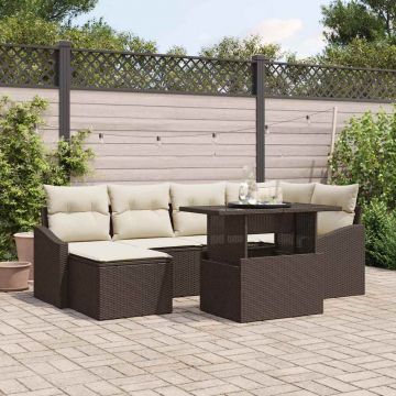 vidaXL Set de canapele pentru grădină cu pernă 7 pcs Maro și Crem