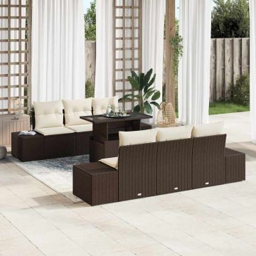 vidaXL Set de canapele pentru grădină cu pernă 7 pcs Maro și Crem