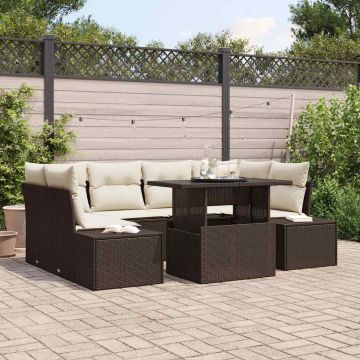 vidaXL Set de canapele pentru grădină cu pernă 7 pcs Maro și Crem