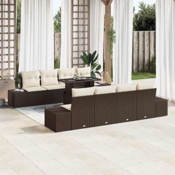 vidaXL Set de canapele pentru grădină cu pernă 7 pcs Maro și Crem