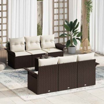vidaXL Set de canapele pentru grădină cu pernă 7 pcs Maro și Crem