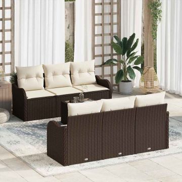 vidaXL Set de canapele pentru grădină cu pernă 7 pcs Maro și Crem