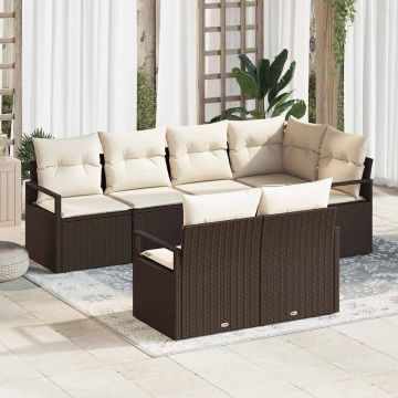vidaXL Set de canapele pentru grădină cu pernă 7 pcs Maro și Crem