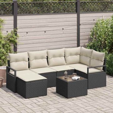 vidaXL Set de canapele pentru grădină cu pernă 7 pcs Maro și Crem