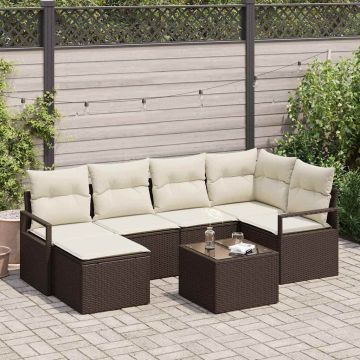 vidaXL Set de canapele pentru grădină cu pernă 7 pcs Maro și Crem