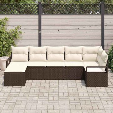 vidaXL Set de canapele pentru grădină cu pernă 7 pcs Maro și Crem