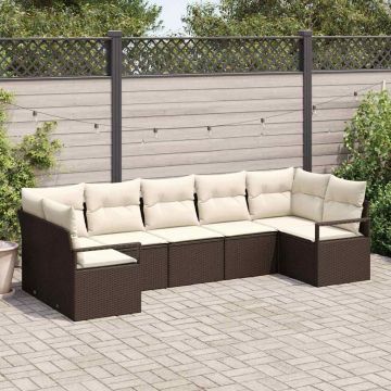 vidaXL Set de canapele pentru grădină cu pernă 7 pcs Maro și Crem